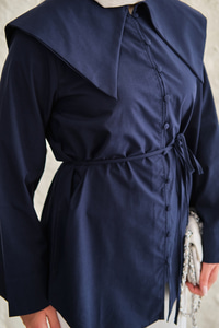 Gemici Yaka Bel Bağlamalı Gömlek Lacivert