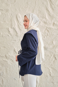 Gemici Yaka Bel Bağlamalı Gömlek Lacivert