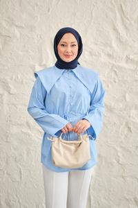 Gemici Yaka Bel Bağlamalı Gömlek Mavi