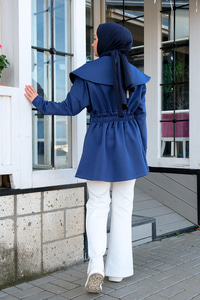 Gemici Yaka Bel Büzgülü Ceket Lacivert