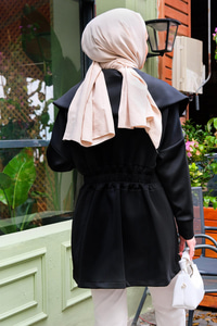 Gemici Yaka Bel Büzgülü Ceket Siyah