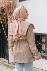 Gemici Yaka Detay Yağmurluk Bej