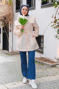 Gemici Yaka Detay Yağmurluk Krem