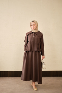 Gemici Yaka Fırfır Detay Takım Acı Kahve