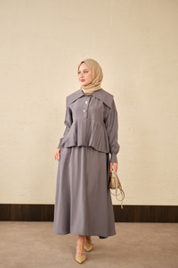 Gemici Yaka Fırfır Detay Takım Gri