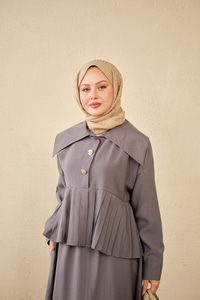 Gemici Yaka Fırfır Detay Takım Gri