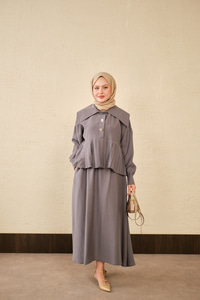 Gemici Yaka Fırfır Detay Takım Gri