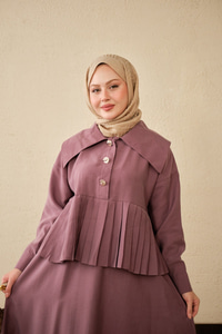 Gemici Yaka Fırfır Detay Takım Gül Kurusu