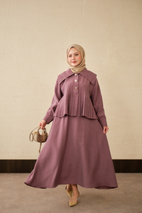 Gemici Yaka Fırfır Detay Takım Gül Kurusu