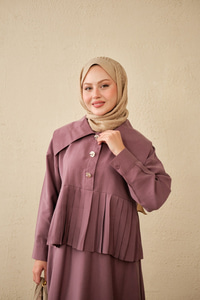 Gemici Yaka Fırfır Detay Takım Gül Kurusu