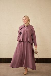 Gemici Yaka Fırfır Detay Takım Gül Kurusu