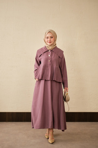 Gemici Yaka Fırfır Detay Takım Gül Kurusu