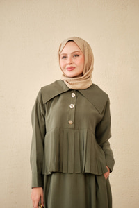 Gemici Yaka Fırfır Detay Takım Haki Yeşil