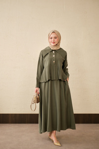 Gemici Yaka Fırfır Detay Takım Haki Yeşil