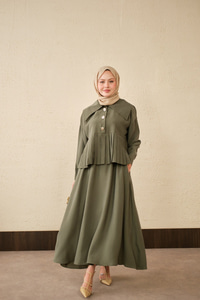 Gemici Yaka Fırfır Detay Takım Haki Yeşil