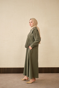 Gemici Yaka Fırfır Detay Takım Haki Yeşil