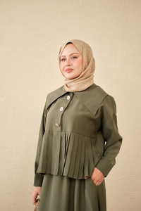 Gemici Yaka Fırfır Detay Takım Haki Yeşil