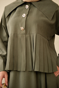 Gemici Yaka Fırfır Detay Takım Haki Yeşil