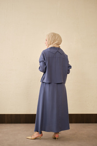 Gemici Yaka Fırfır Detay Takım İndigo Mavi