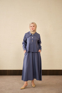 Gemici Yaka Fırfır Detay Takım İndigo Mavi