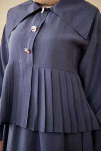 Gemici Yaka Fırfır Detay Takım İndigo Mavi