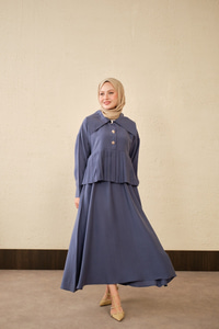 Gemici Yaka Fırfır Detay Takım İndigo Mavi