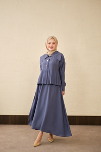 Gemici Yaka Fırfır Detay Takım İndigo Mavi