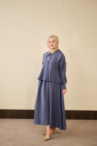 Gemici Yaka Fırfır Detay Takım İndigo Mavi