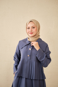 Gemici Yaka Fırfır Detay Takım İndigo Mavi