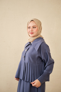 Gemici Yaka Fırfır Detay Takım İndigo Mavi