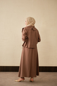 Gemici Yaka Fırfır Detay Takım Kahverengi