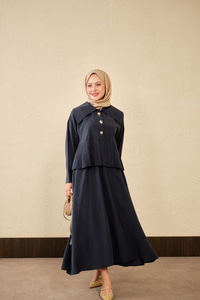 Gemici Yaka Fırfır Detay Takım Lacivert