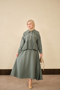 Gemici Yaka Fırfır Detay Takım Mint Yeşil