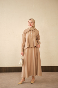 Gemici Yaka Fırfır Detay Takım Vizon