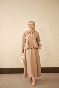 Gemici Yaka Fırfır Detay Takım Vizon