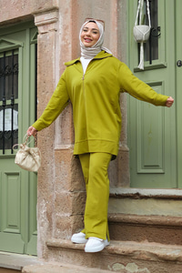 Gemici Yaka Önden Fermuarlı İkili Takım Yağ Yeşil