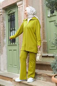 Gemici Yaka Önden Fermuarlı İkili Takım Yağ Yeşil