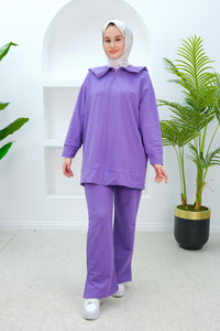 Gemici Yaka Önden Fermuarlı İkili Takım Lila