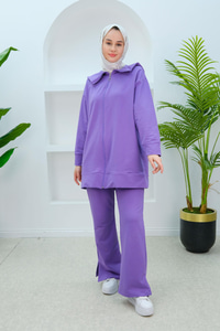 Gemici Yaka Önden Fermuarlı İkili Takım Lila