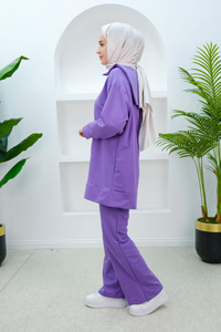 Gemici Yaka Önden Fermuarlı İkili Takım Lila