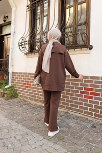 Gemici Yaka Önden Fermuarlı İkili Takım Kahverengi