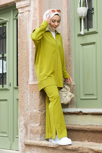 Gemici Yaka Önden Fermuarlı İkili Takım Yağ Yeşil