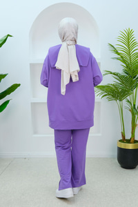 Gemici Yaka Önden Fermuarlı İkili Takım Lila