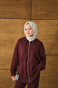 Gemici Yaka Taşlı Takım Bordo