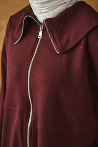 Gemici Yaka Taşlı Takım Bordo