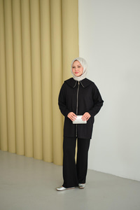 Gemici Yaka Taşlı Takım Siyah