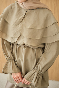 Geniş Katlı Yaka Bel Bağlamalı Tunik Haki Yeşil