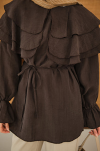 Geniş Katlı Yaka Bel Bağlamalı Tunik Kahverengi