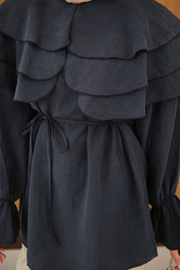 Geniş Katlı Yaka Bel Bağlamalı Tunik Lacivert