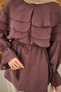 Geniş Katlı Yaka Bel Bağlamalı Tunik Mürdüm